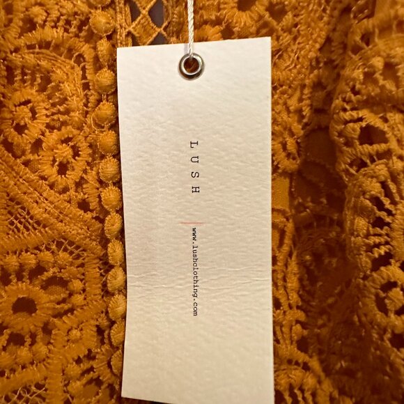 LUSH Yellow Crochet Lace Mini Dress, Small - Picture 7 of 8